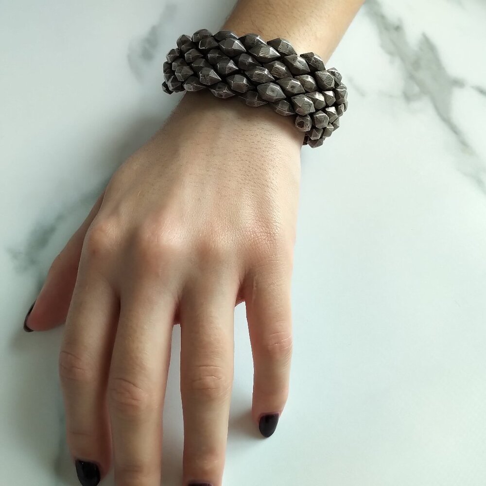 Rare Antique Coin Silver Beads Bracelet Wrist Cuff